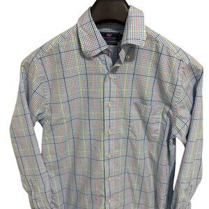 Vineyard Vines Slim Fit Murray Shirt Button Down Blue Pink Check Size Medium
